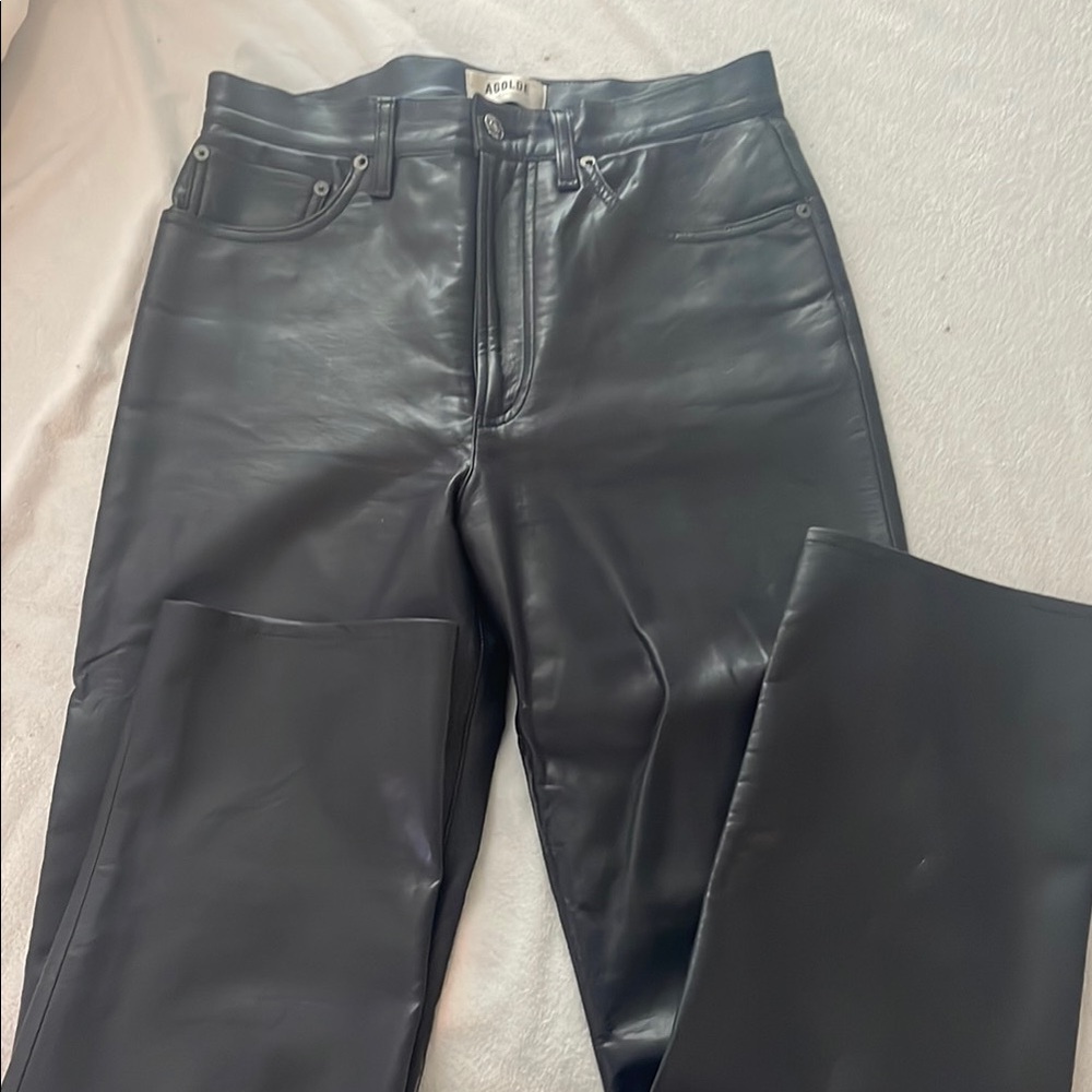 AGOLDE Women's Dark Grey Leather Jeans